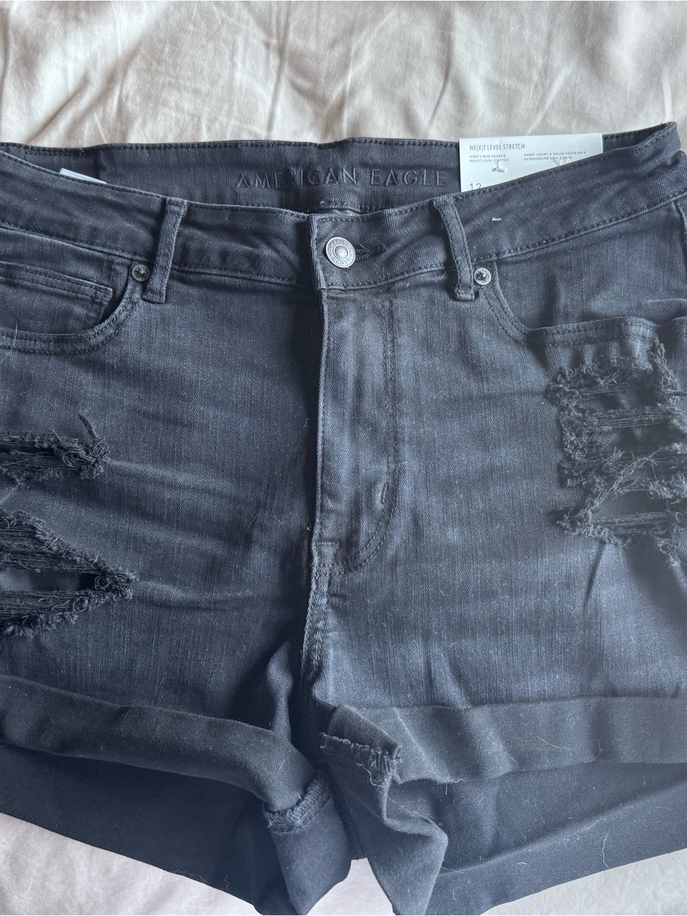 American Eagle Outfitters Black Distressed High-Rise Jean Shorts